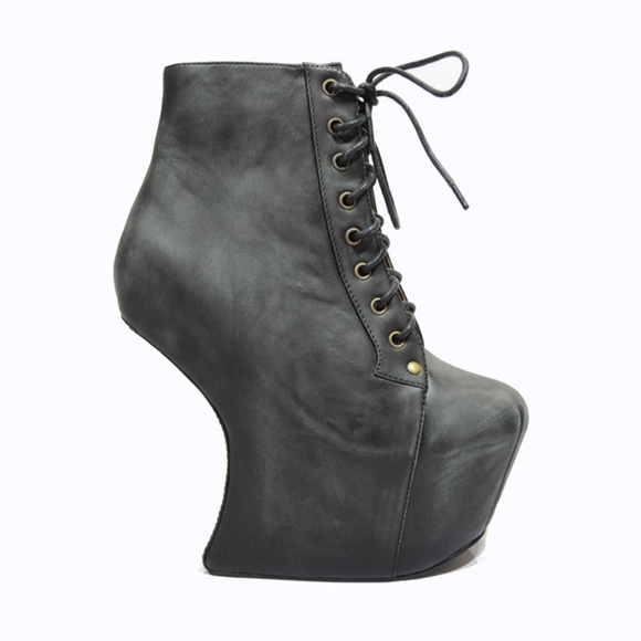 JEFFREY CAMPBELL 5/5.5/6 Night-Lita NIGHTLITA Heelless Lace Up Bootie - Picture 12 of 13